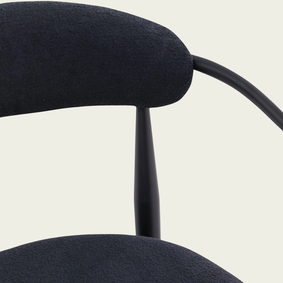 Set of 2 Mid-century modern backrest chairs | needle metal frame & black sherpa upholstery 55