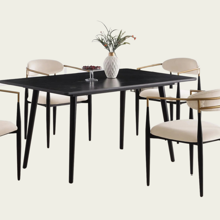 Set of 2 Mid-century modern backrest chairs | needle metal frame gold armrest & beige fabric upholstery 66