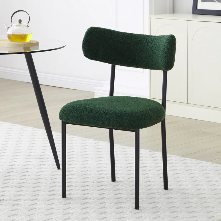 Set of 2 Dining Chair with Black Metal, Mid-Century Modern Upholstered Fabric Accent Chairs for Dining Room, Living Room, Kitchen, Green
