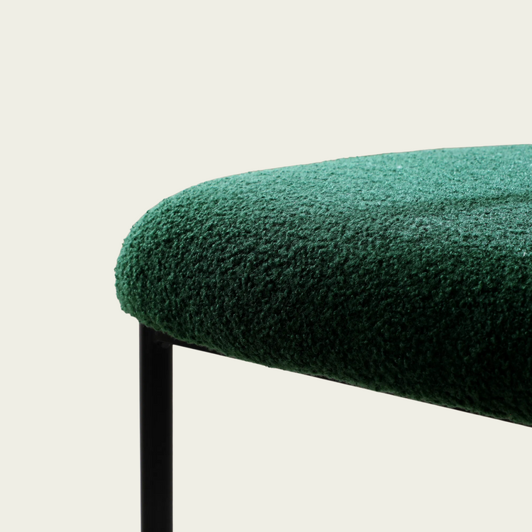 Set of 2 Mid-century modern green sherpa chairs | curved backrest round seating & black metal legs