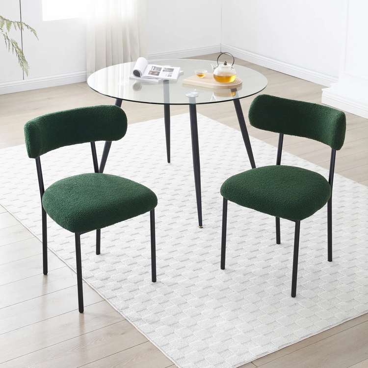Set of 2 Dining Chair with Black Metal, Mid-Century Modern Upholstered Fabric Accent Chairs for Dining Room, Living Room, Kitchen, Green