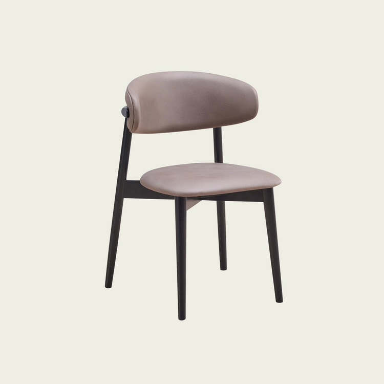 Set of 2 Mid-century modern open back chairs | curved backrest faux leather seat cushions