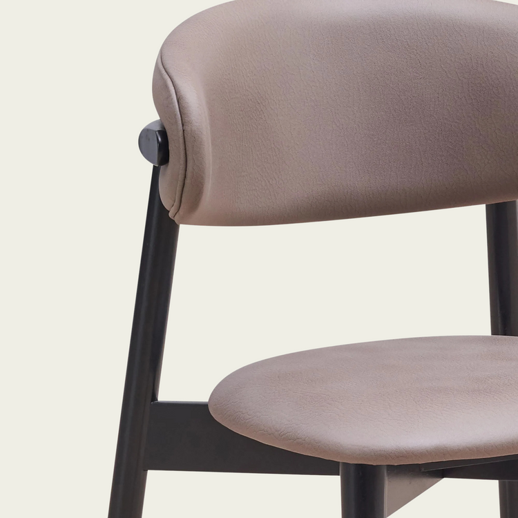 Set of 2 Mid-century modern open back chairs | curved backrest faux leather seat cushions