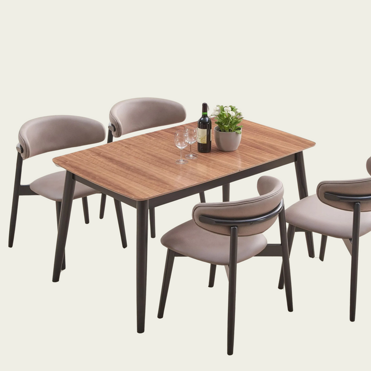 Set of 2 Mid-century modern open back chairs | curved backrest faux leather seat cushions