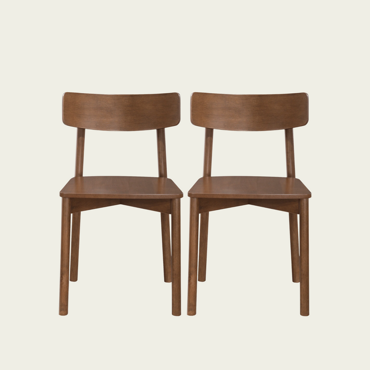 Set of 2 Mid century Modern open back square seat chairs | Brown wallnut wood frame