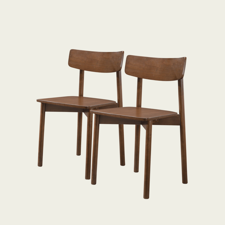 Set of 2 Mid century Modern open back square seat chairs | Brown wallnut wood frame