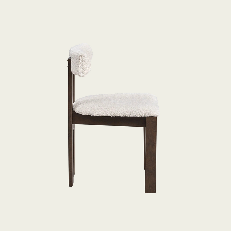 Set of 2 Mid century modern open back wood chairs | Boucle Upholstered Back and seat cushions