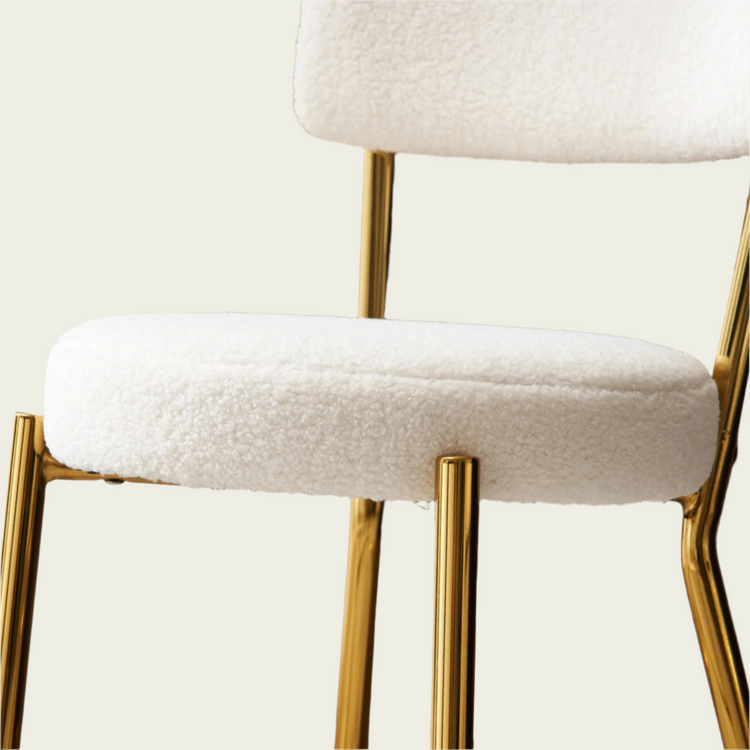 Set of 2 modern teddy fabric upholstered bar stools - Metal base high stool - Suitable for kitchen, dining and living room - Beige - Stylish and comfortable island seating