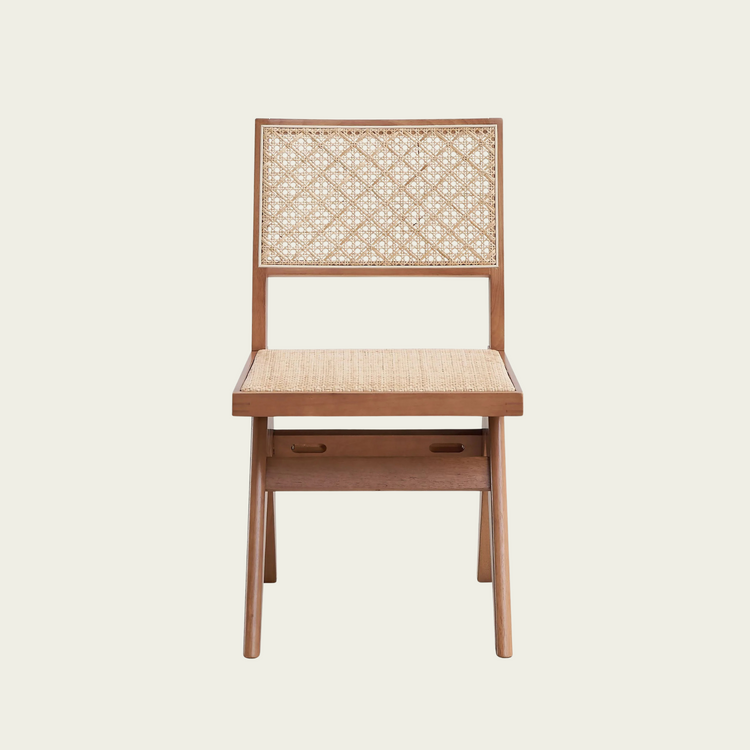 Set of 2 vintage wood chairs | rattan seat and back cushions 11