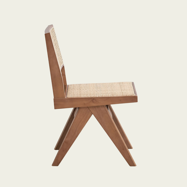 Set of 2 vintage wood chairs | rattan seat and back cushions 22