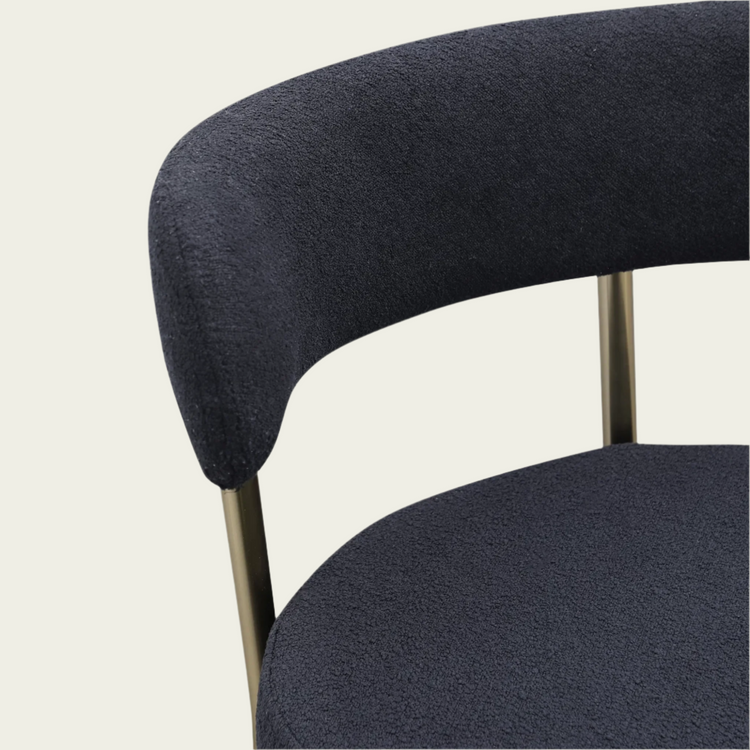 Woker Furniture Modern Sherpa Counter Height Stools Set of 2, Uphsoltered 26" Seat Height Barstools with Brushed Brass Metal Legs Round Low Back Kitchen Stools with Footrest for Dining Room, Black