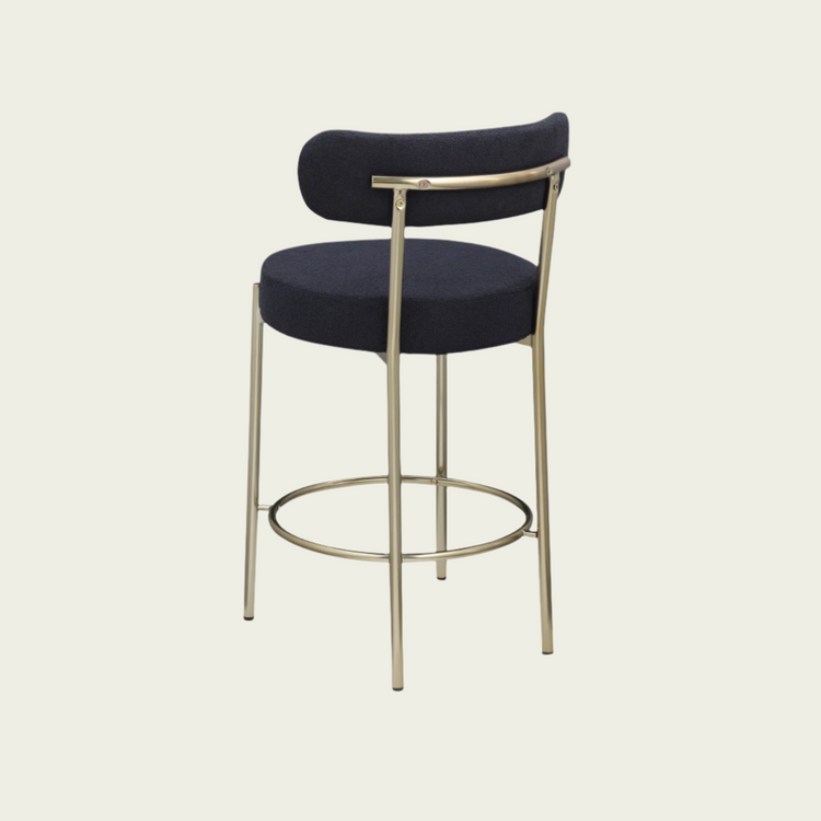 Woker Furniture Modern Sherpa Counter Height Stools Set of 2, Uphsoltered 26" Seat Height Barstools with Brushed Brass Metal Legs Round Low Back Kitchen Stools with Footrest for Dining Room, Black