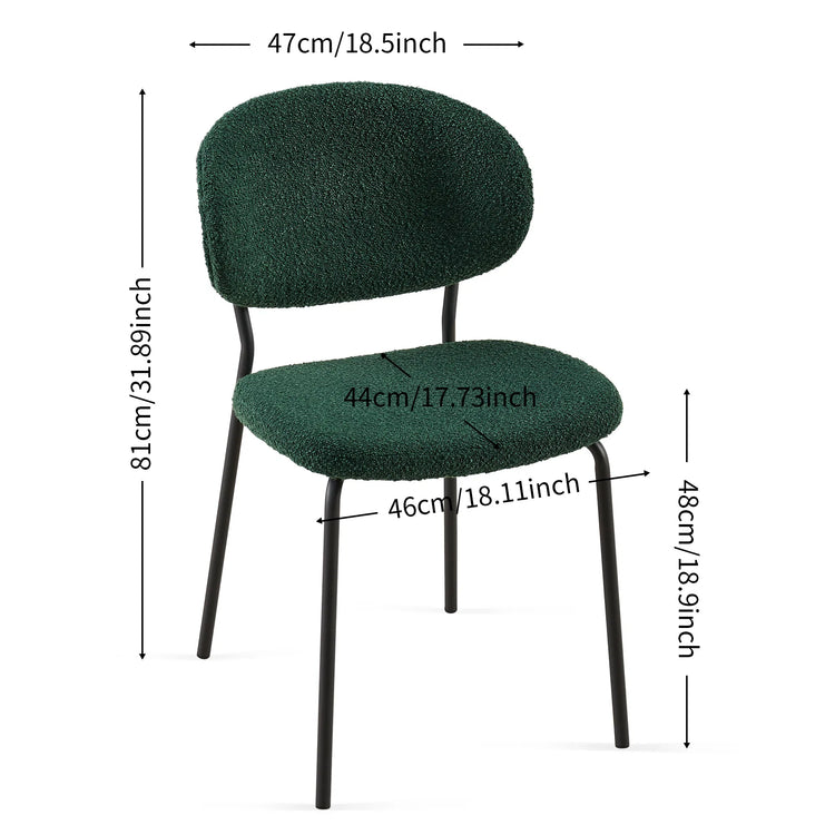 Dark Green Boucle Dining Chairs – Set of 4 | Mid-Century Modern Soft Boucle Texture | Ergonomic Curved Back | Durable Metal Base