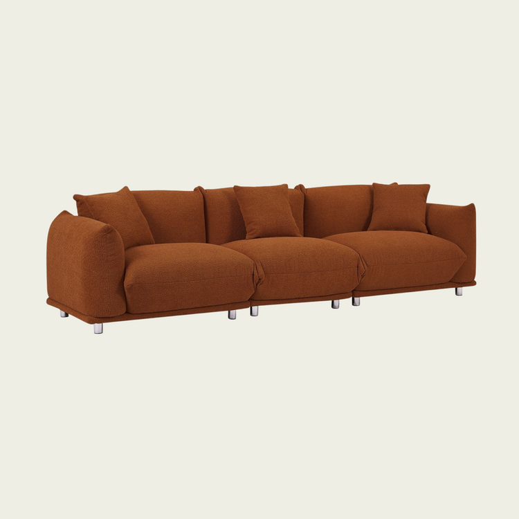 Originality Shapes Curry Lambswool Sherpa 4 Seater Sofa With Metal Legs, Solid Wood Frame Couch with 3 Pillows, Linear and Modular Version Design, Possibility Combined Armchair Current Style