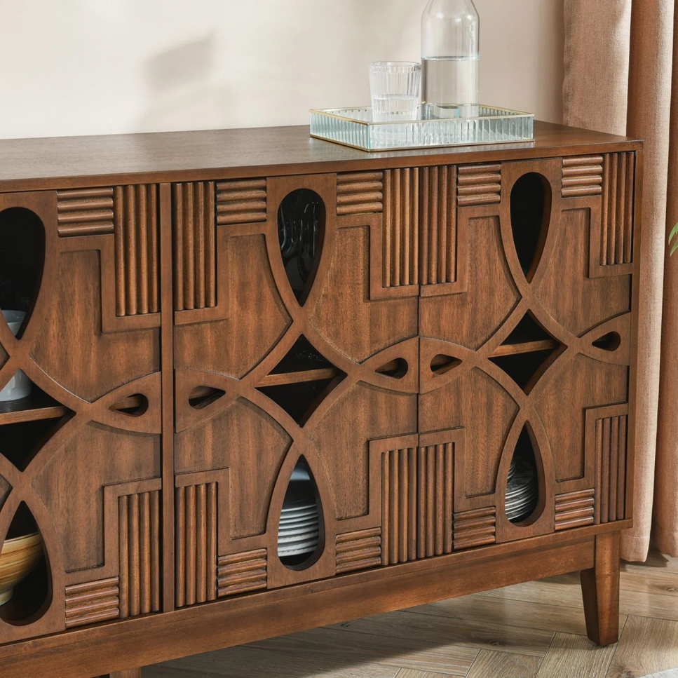 60.5" Mid Century Modern Sideboard Buffet Cabinet with Storage, TV Media Console Table, Storage Cabinet with 4 Doors & Adjustable Shelves for Kitchen Dining Living Room Entryway, Walnut