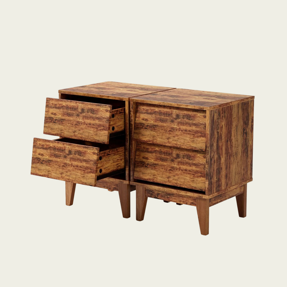 2 Set Nightstands Features Vintage-style and Bevel Design, Made of MDF, Mid Century Modern Nightstand, Night Stand for Bedroom