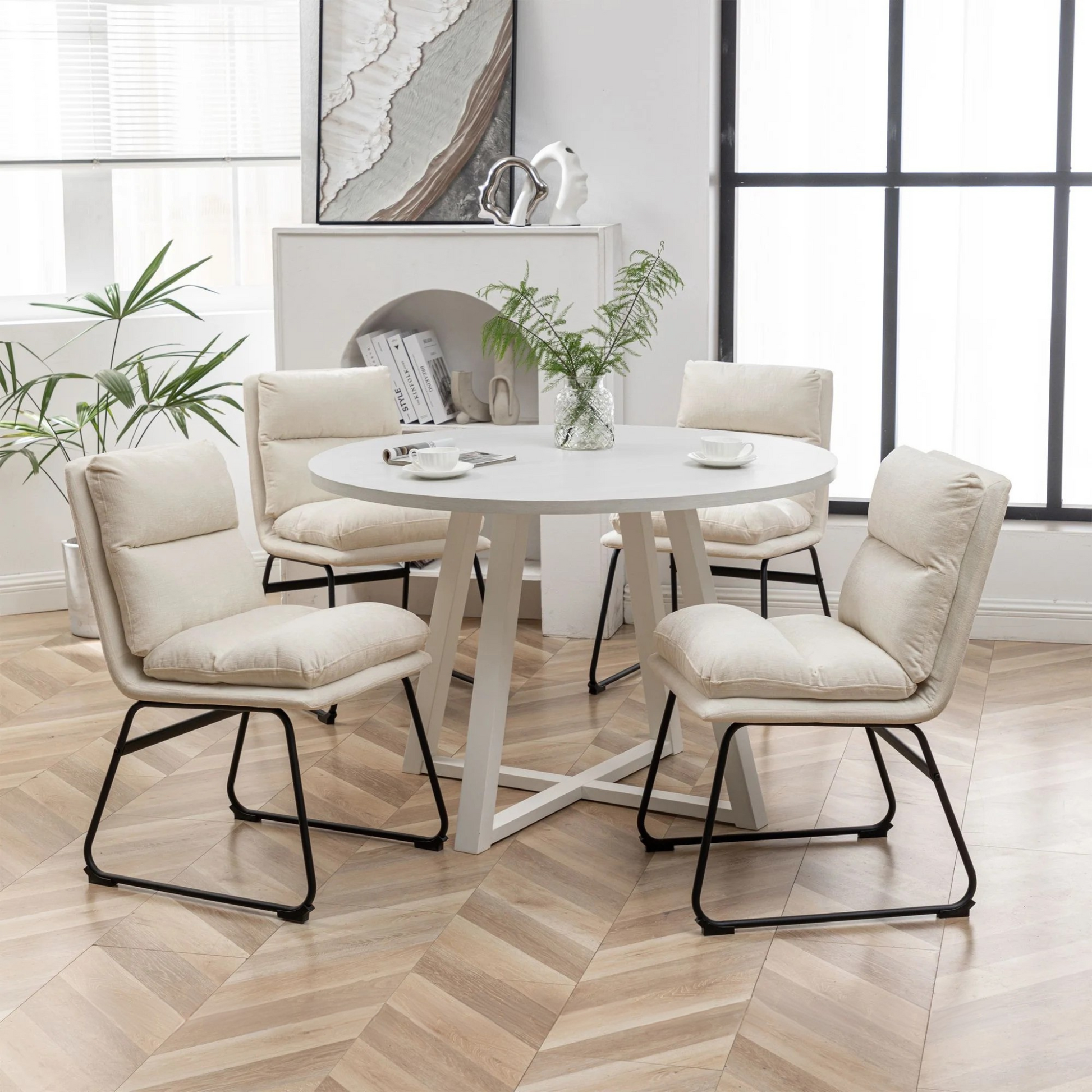 Milos Contemporary Upholstered Dining Chairs, Set of 2, Vanilla White