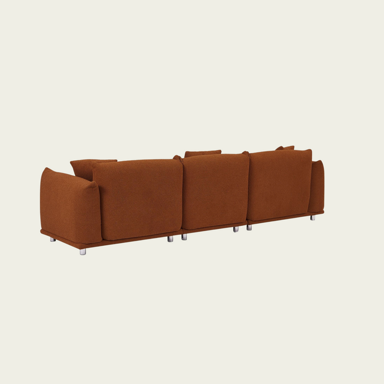 Originality Shapes Curry Lambswool Sherpa 4 Seater Sofa With Metal Legs, Solid Wood Frame Couch with 3 Pillows, Linear and Modular Version Design, Possibility Combined Armchair Current Style