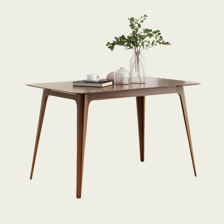 47.2” Mid-Century Modern Walnut Dining Table – Solid Wood Legs & Faux Wood Top