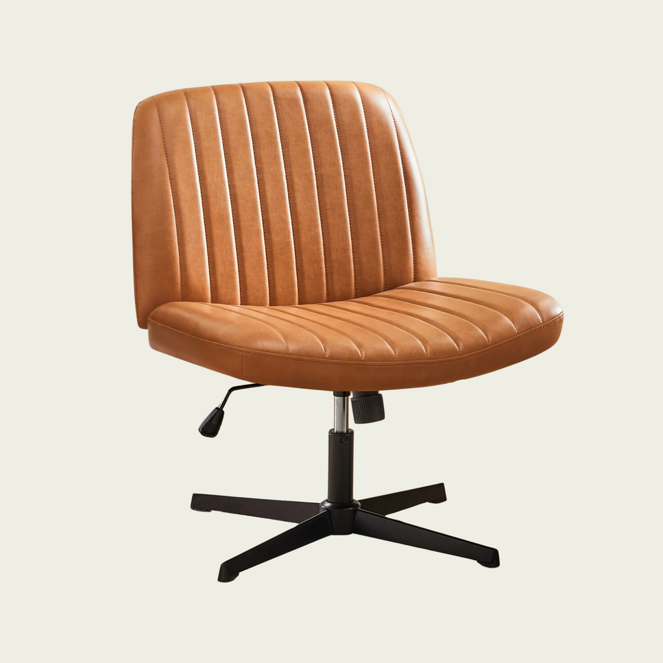 Cross Legged Office Chair Armless Wide Desk Adjustable Swivel Fabric Task Vanity Home Office
