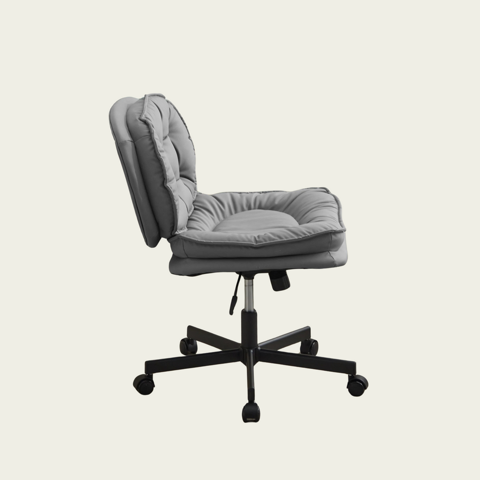 Armless Adjustable Swivel Office Chair with Wheels, PU Leather Cross-Legged Task Chair for Home, Office, Small Spaces