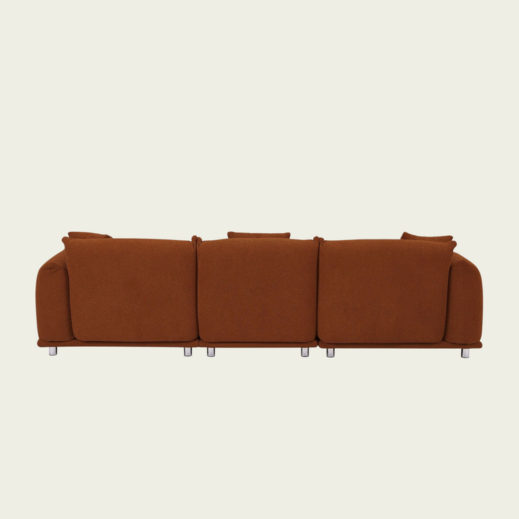 Originality Shapes Curry Lambswool Sherpa 4 Seater Sofa With Metal Legs, Solid Wood Frame Couch with 3 Pillows, Linear and Modular Version Design, Possibility Combined Armchair Current Style