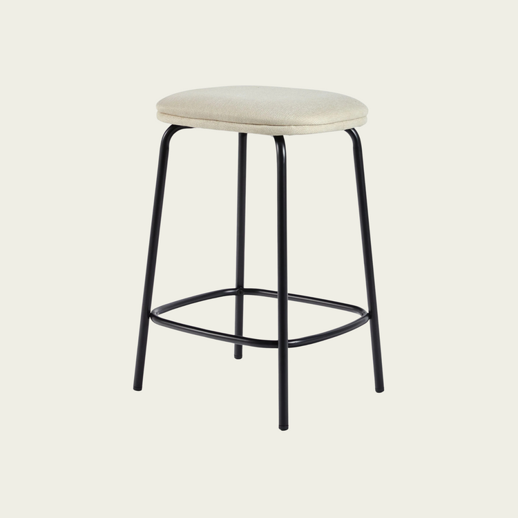 Modern Simple Counter Stool with Upholstered Seat, Set of 2, Ivory