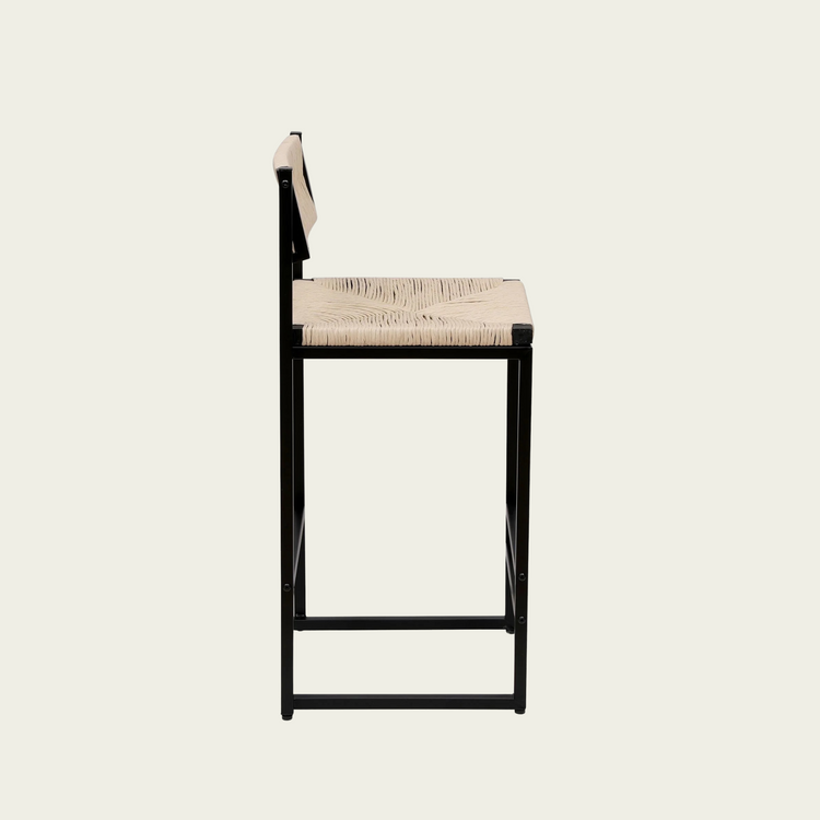 Creamy White Paper Rope Woven Bar Stools Set of 2 Hand Weave Counter Stool with footrest for Kitchen Island, Dining Room (Creamy White)