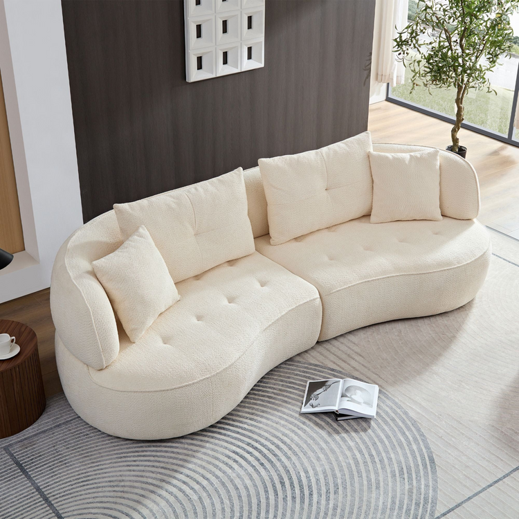 WKS7W White, 4-seat modular sofa, durable fabric, solid wood frame, high density sponge cushion, 4 pillows