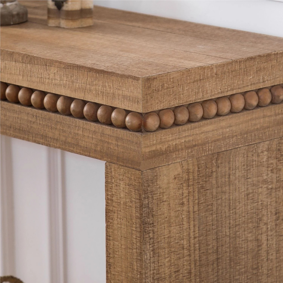 64in Rustic Wood Console Table – Elegant Entryway Table with Decorative Beaded Trim