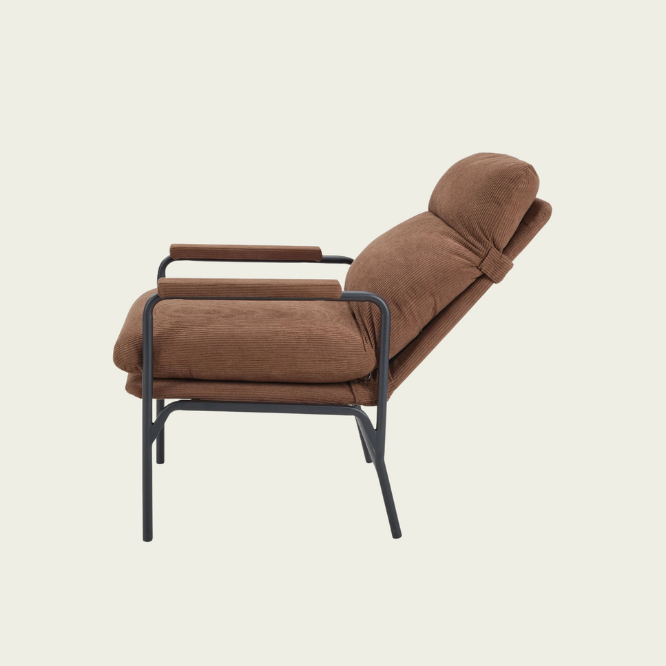 Modern Accent Chair, Reclining Chair with Adjustable Backrest, Corduroy Chair with Metal Frame, Reading Chair, Comfy Lounge Chair for Living Room, Bedroom, Office, Brown