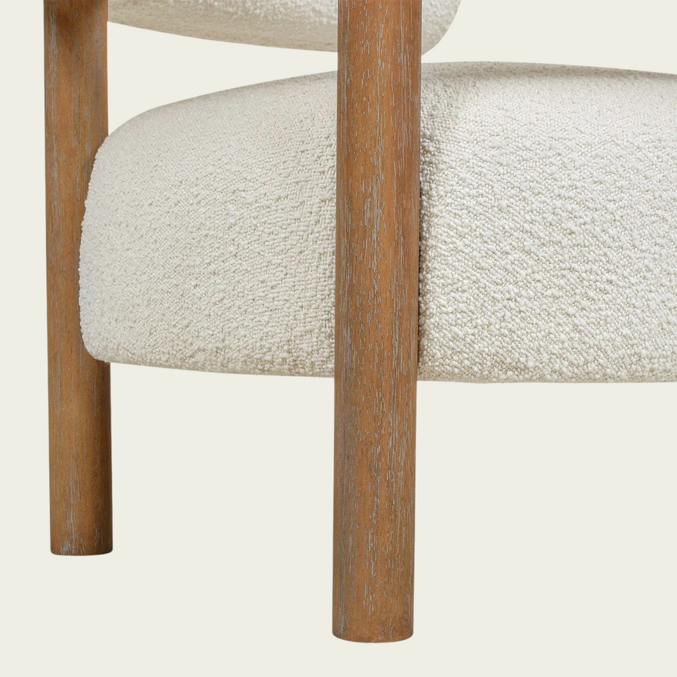 Fuji 37" Mid Century Modern Barrel Accent Arm Chair, Ivory White Boucle