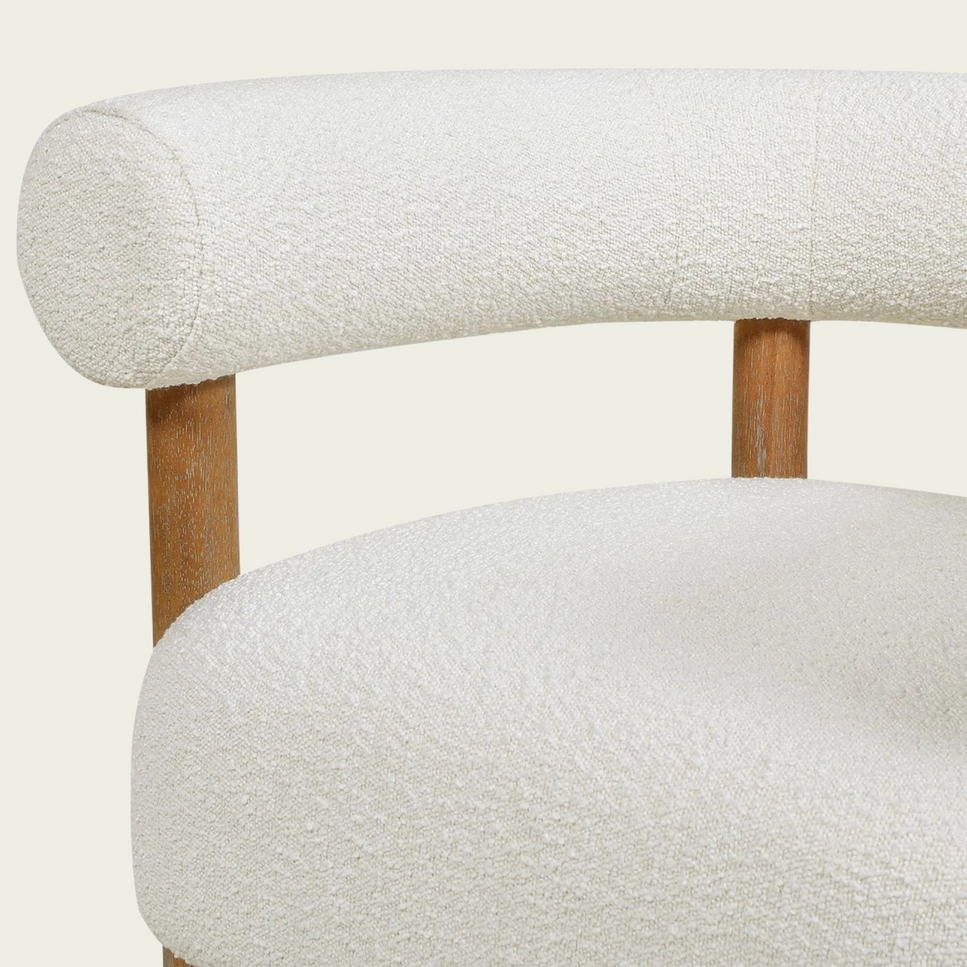 Fuji 37" Mid Century Modern Barrel Accent Arm Chair, Ivory White Boucle