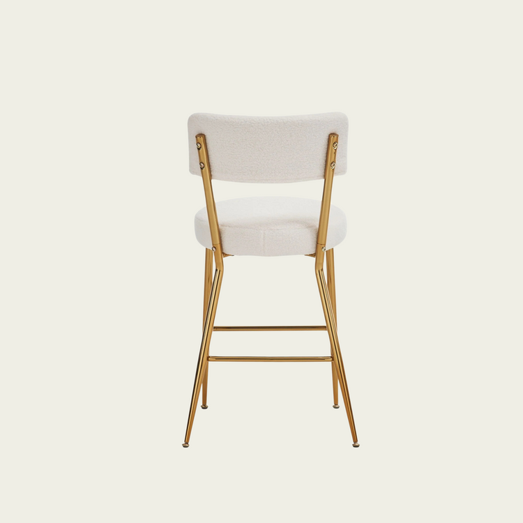 Set of 2 modern teddy fabric upholstered bar stools - Metal base high stool - Suitable for kitchen, dining and living room - Beige - Stylish and comfortable island seating