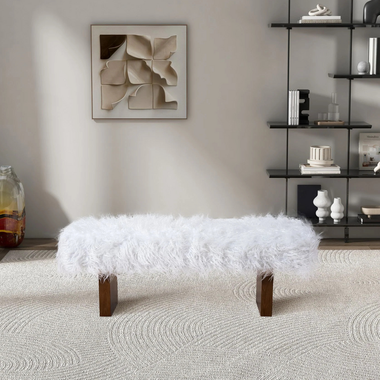 Henley Bench in White Khaki Fur
