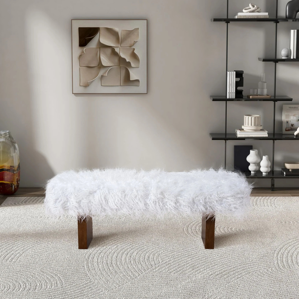 Henley Bench in White Khaki Fur