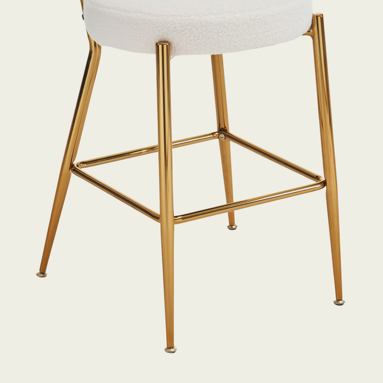 Set of 2 modern teddy fabric upholstered bar stools - Metal base high stool - Suitable for kitchen, dining and living room - Beige - Stylish and comfortable island seating