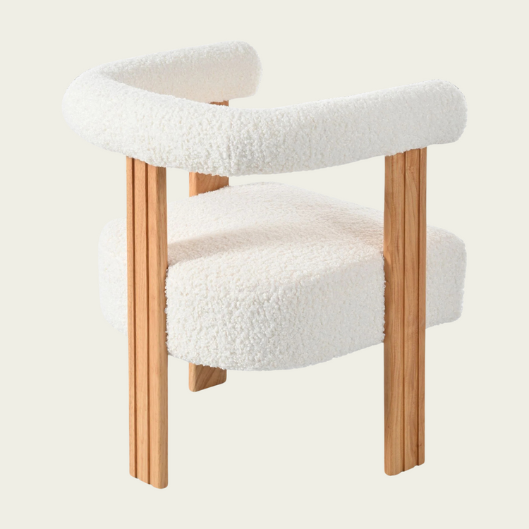 Mid-Century Modern Barrel Accent Chair, Upholstered Kitchen & Dining Room Chairs with Arms, Teddy Velvet Boucle Accent Chairs Side Chairs for Kitchen Living Room Bedroom, White