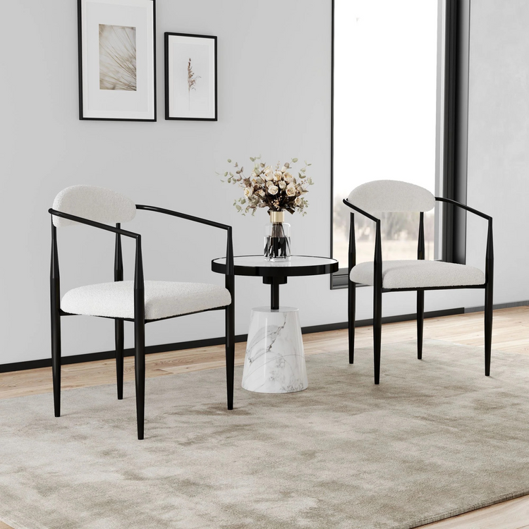 Woker Dining Chairs Set of 2, Mid-Century Modern Dining Chairs, Kitchen Dining Room Chairs, Round Boucle Backrest Sherpa Dining Chair with Black Metal Legs