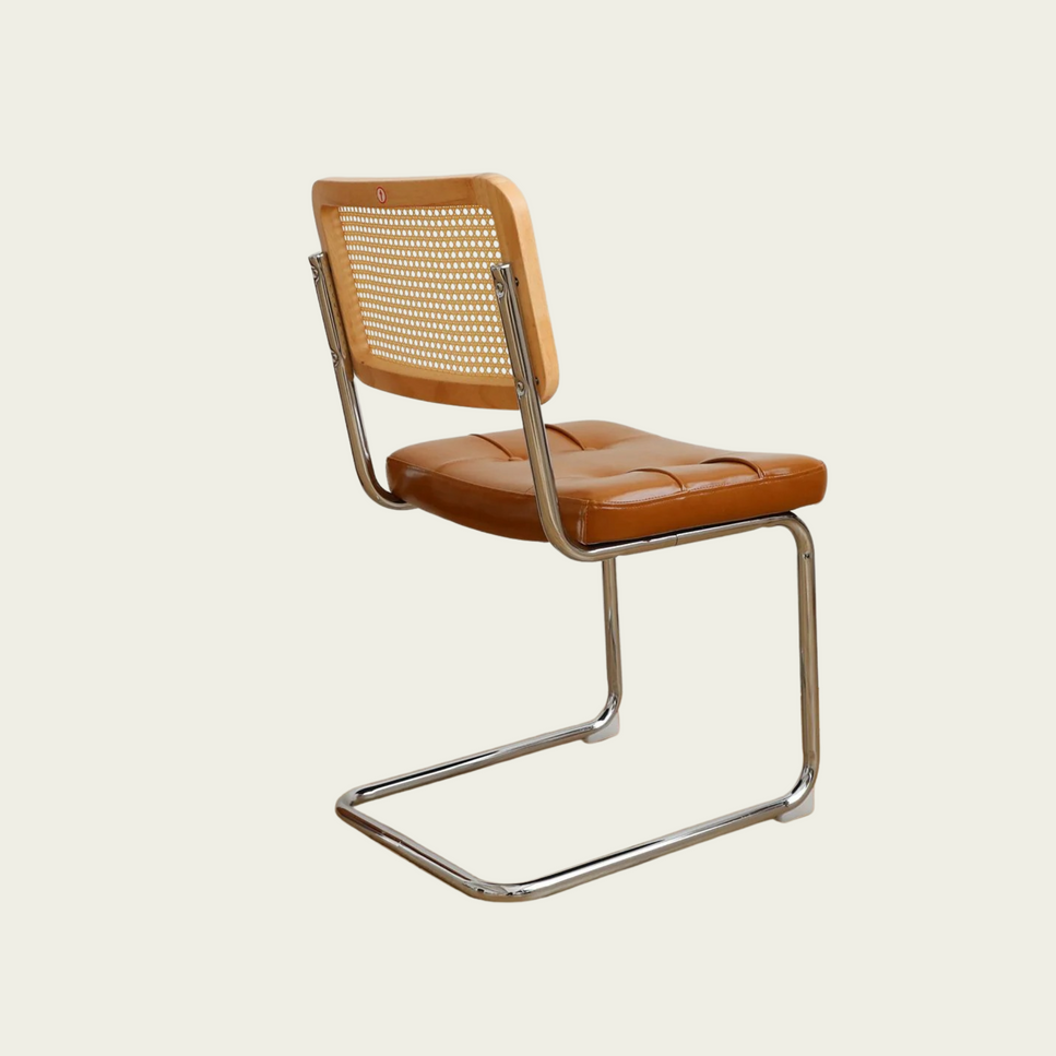 Dining Chairs Set of 2, Fauex Leather Rattan Side Accent Chairs with Chrome Legs, Modern Mid Century Breuer Designed Chairs, Upholstered Dining Living Room Kitchen Chairs (Brown-2pcs)