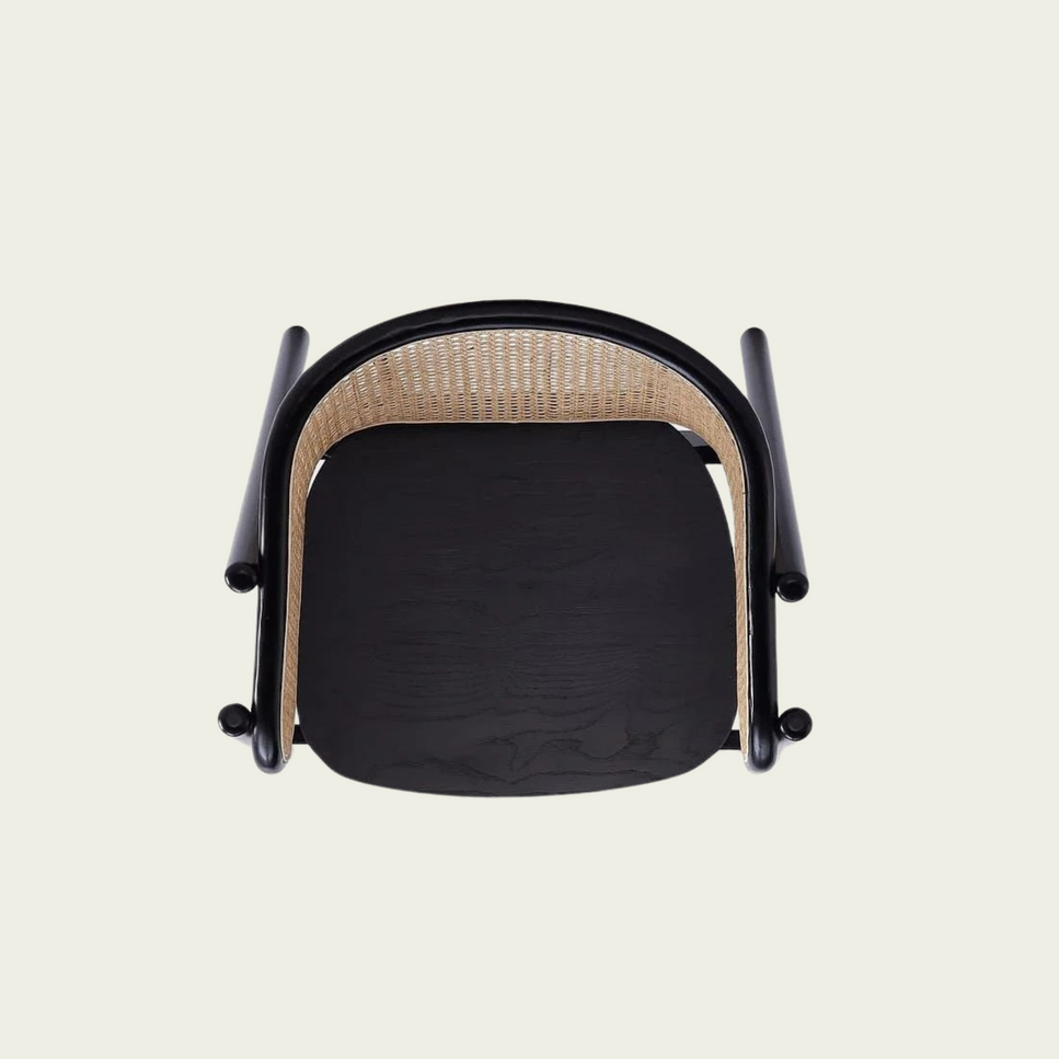 Manhattan Comfort Versailles Armchair in Black and Natural Cane
