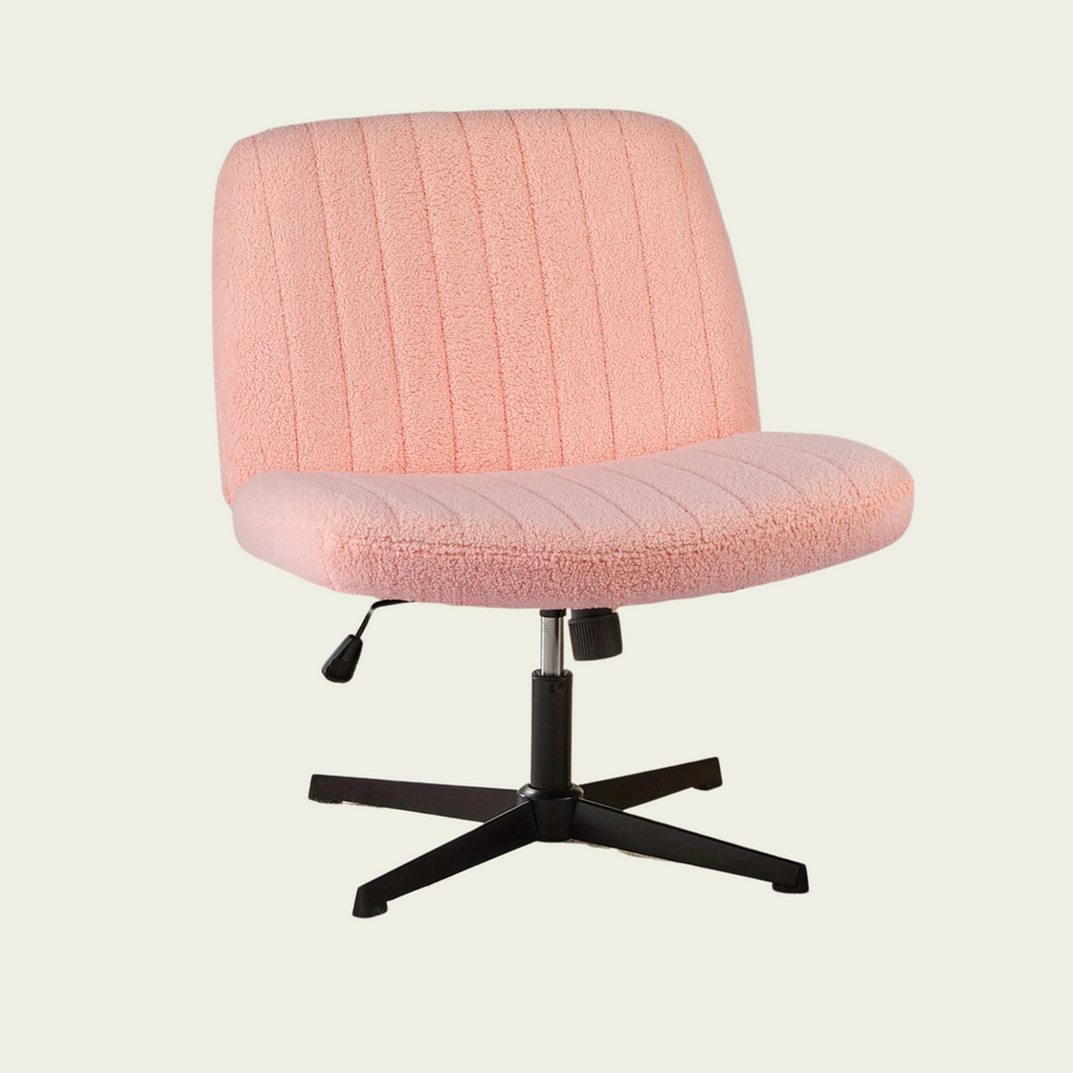 Cross Legged Office Chair Armless Wide Desk Adjustable Swivel Fabric Task Vanity Home Office
