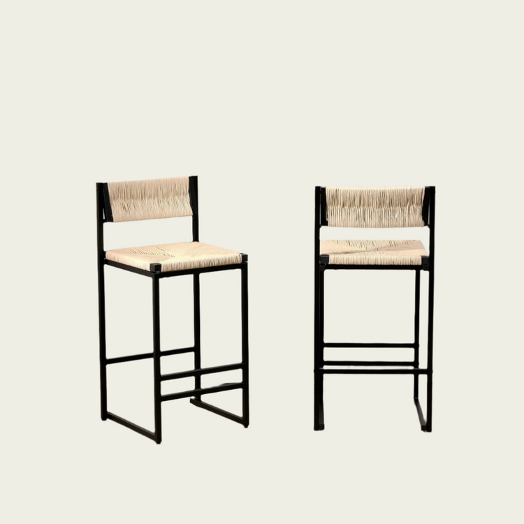 Creamy White Paper Rope Woven Bar Stools Set of 2 Hand Weave Counter Stool with footrest for Kitchen Island, Dining Room (Creamy White)