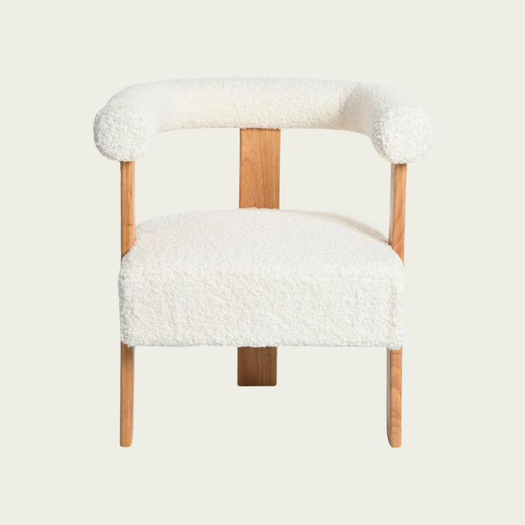 Mid-Century Modern Barrel Accent Chair, Upholstered Kitchen & Dining Room Chairs with Arms, Teddy Velvet Boucle Accent Chairs Side Chairs for Kitchen Living Room Bedroom, White