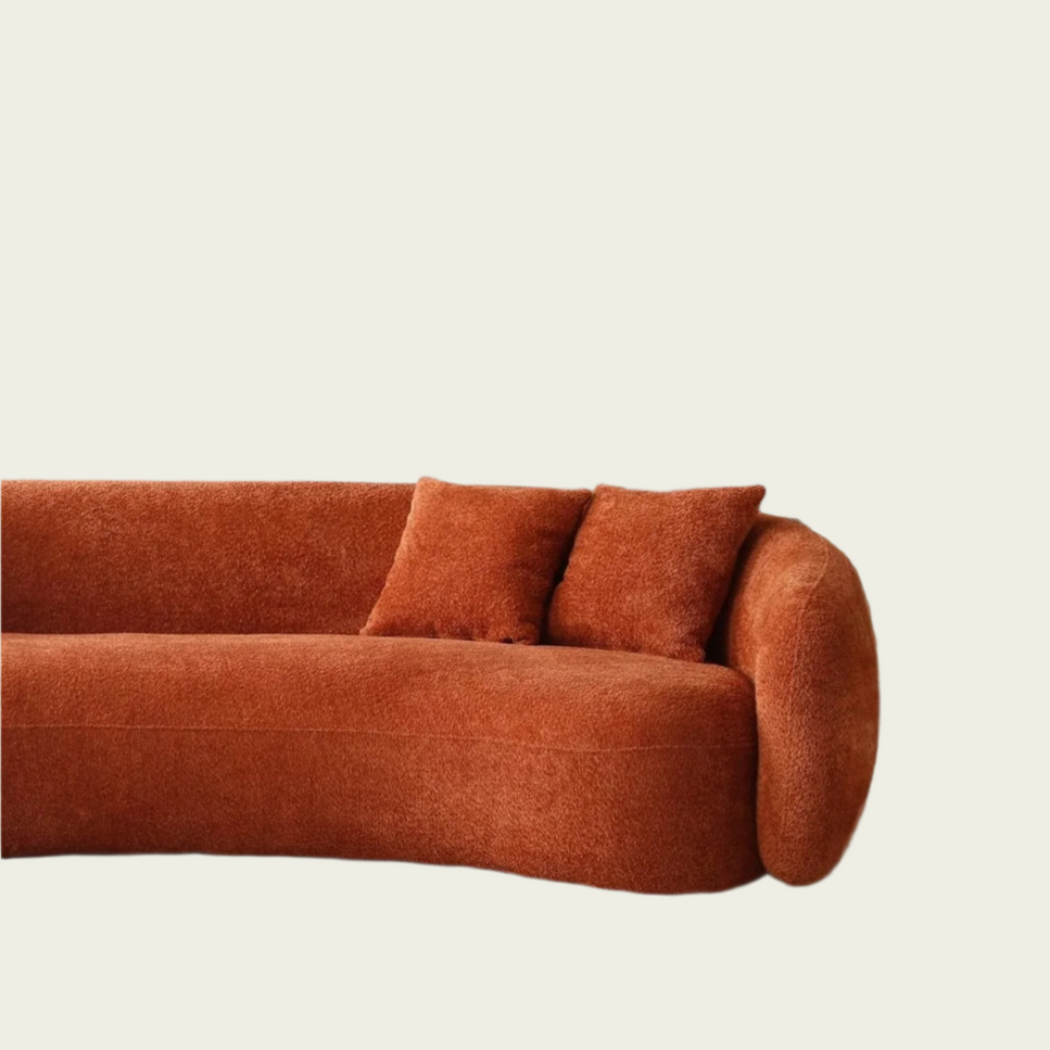 102'' 5-Seater Boucle Sofa Modern Sectional Half Moon Leisure Couch Curved Sofa Teddy Fleece Orange