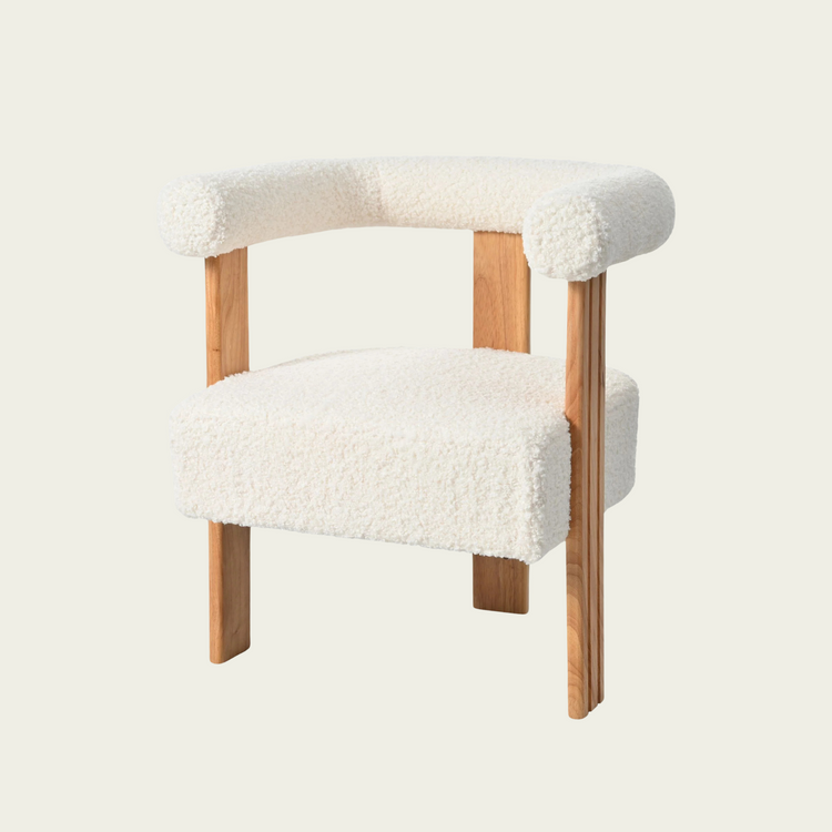 Mid-Century Modern Barrel Accent Chair, Upholstered Kitchen & Dining Room Chairs with Arms, Teddy Velvet Boucle Accent Chairs Side Chairs for Kitchen Living Room Bedroom, White