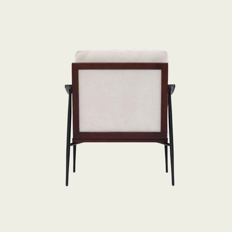 Modern Accent Chair, Mid Century Modern Accent Chairs, Linen Fabric Arm Chair with Wood Armrests, Upholstered Leisure Chair for Living Room, Bedroom, Reception Room, White