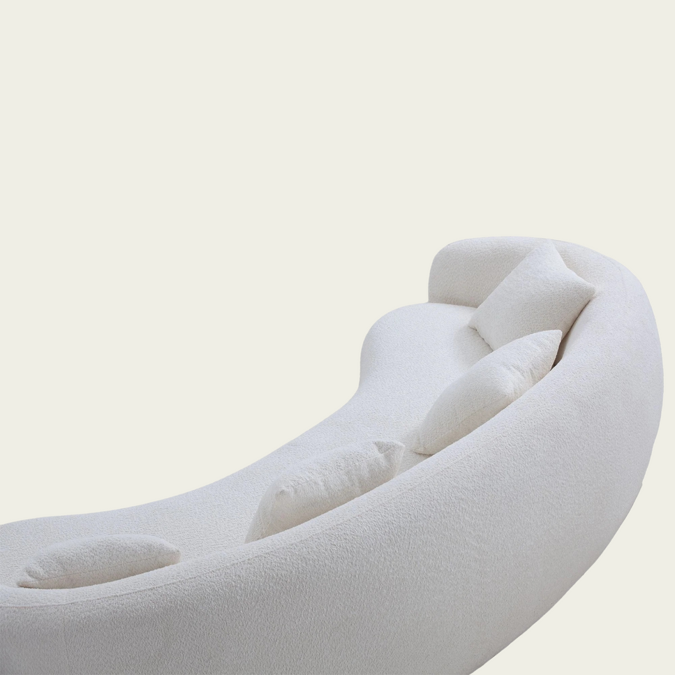 102'' 5-Seater Boucle Sofa Modern Sectional Half Moon Leisure Couch Curved Sofa Teddy Fleece Velet Beige