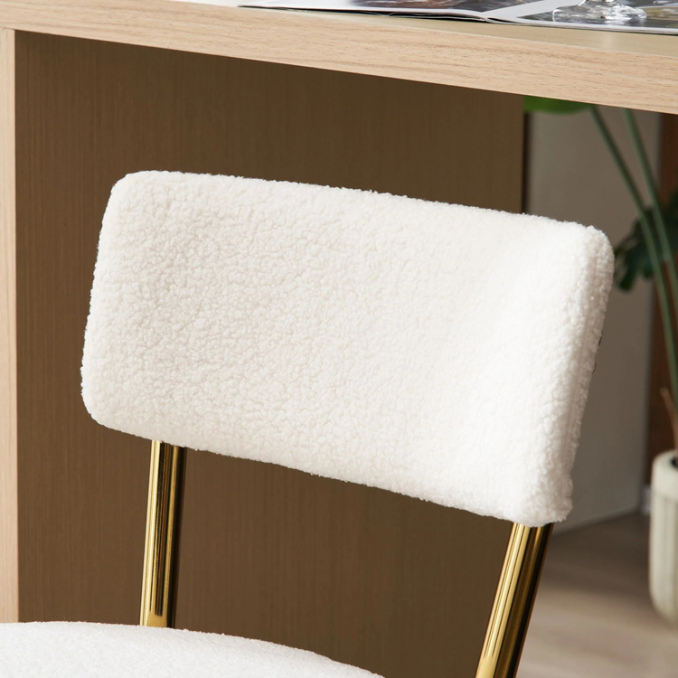 Set of 2 modern teddy fabric upholstered bar stools - Metal base high stool - Suitable for kitchen, dining and living room - Beige - Stylish and comfortable island seating