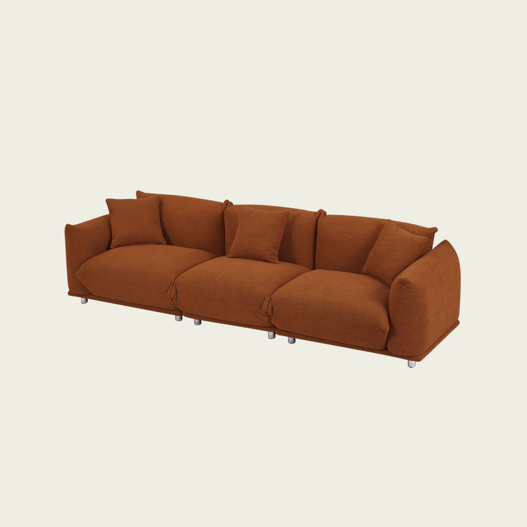 Originality Shapes Curry Lambswool Sherpa 4 Seater Sofa With Metal Legs, Solid Wood Frame Couch with 3 Pillows, Linear and Modular Version Design, Possibility Combined Armchair Current Style